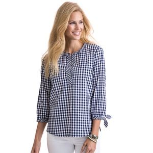 Vineyard Vines gingham tie sleeve top